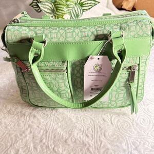 Time and Tru Green Jacquard Satchel Handbag NWT